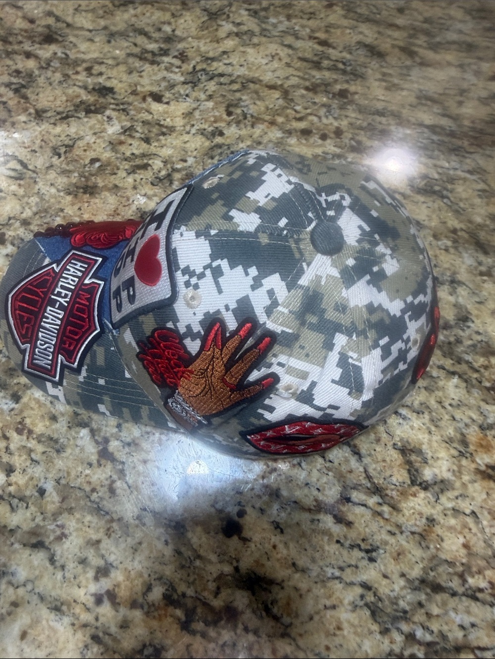 Harley-Davidson Multicolor Camo Patch Trucker Hat with Red Rose Accents - Picture 5 of 5